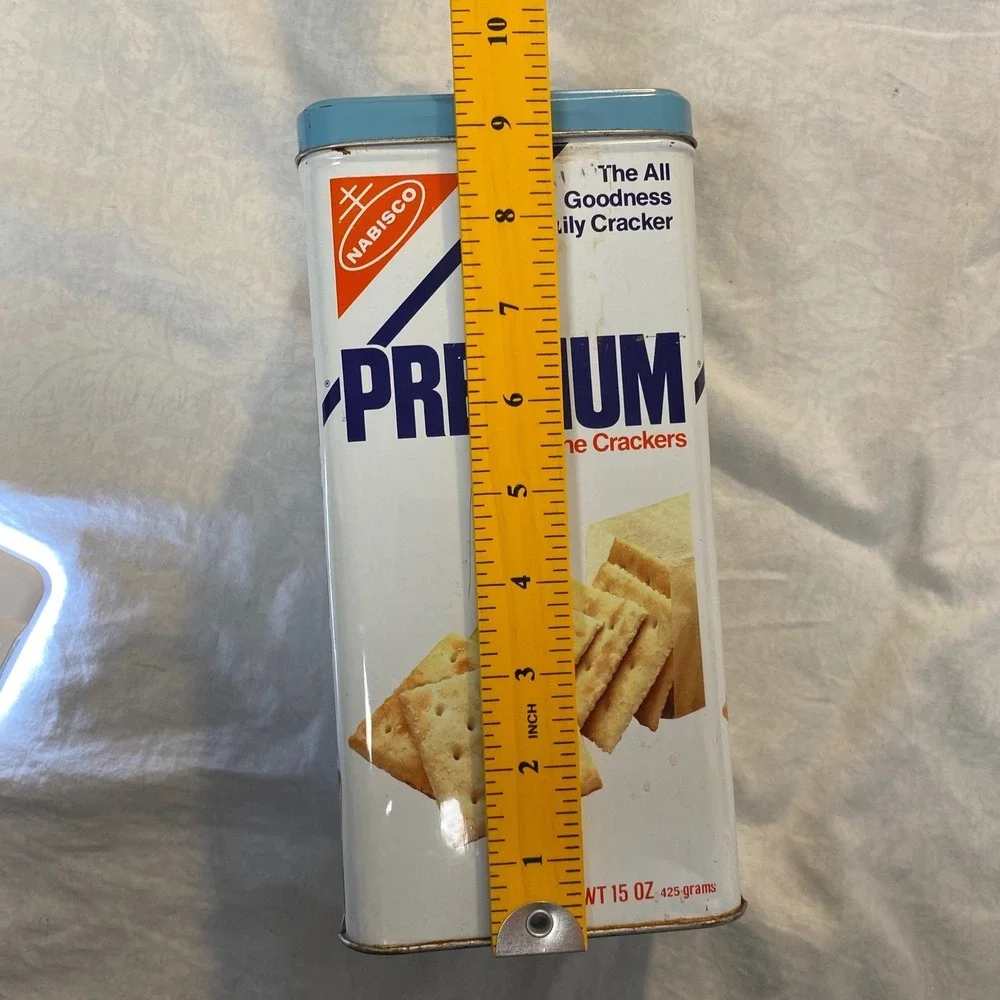 Vintage 1978 Nabisco Premium Saltine Crackers Tin Canister 15 Oz Blue Lid